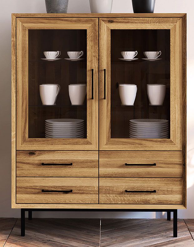 Vetrinetta "Kumeu" 54, rovere massello selvatico, oliato - 125 x 97 x 45 cm (h x l x p)