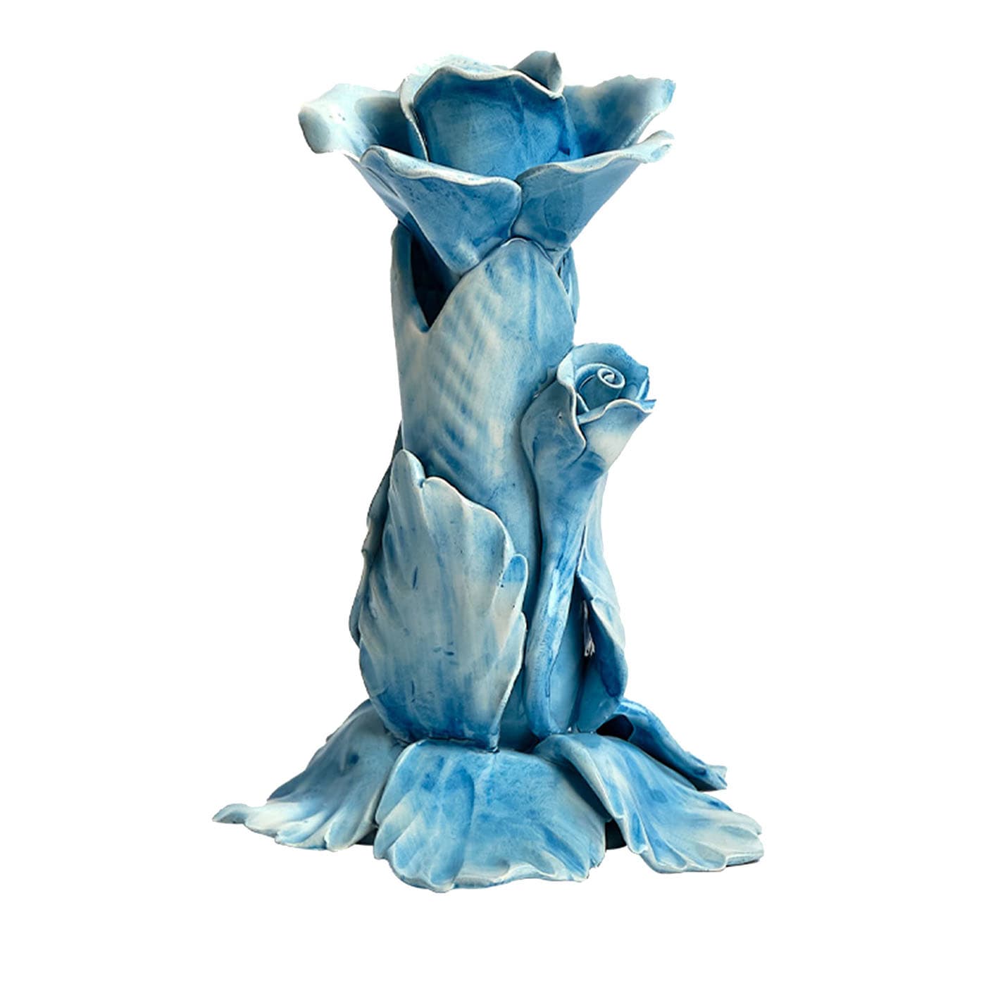 Set di 2 candelieri in ceramica a forma di rosa azzurra