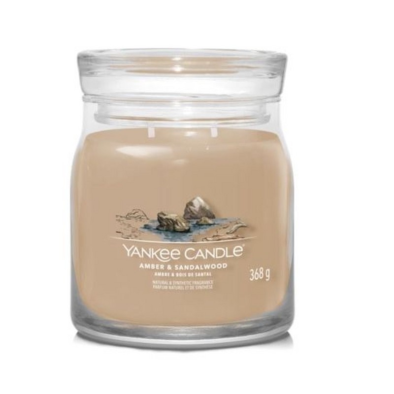 YANKEE CANDLE CANDELA IN GIARA MEDIA SIGNATURE AMBER & SANDALWOOD