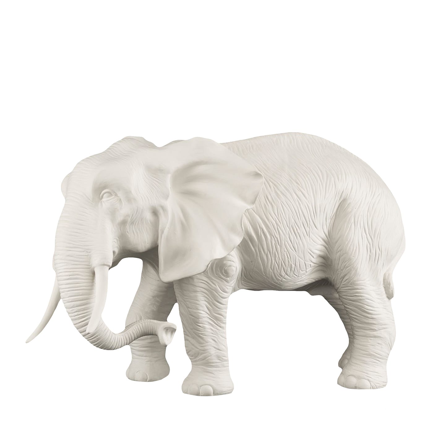 Scultura bianca a forma di elefante di padre africano