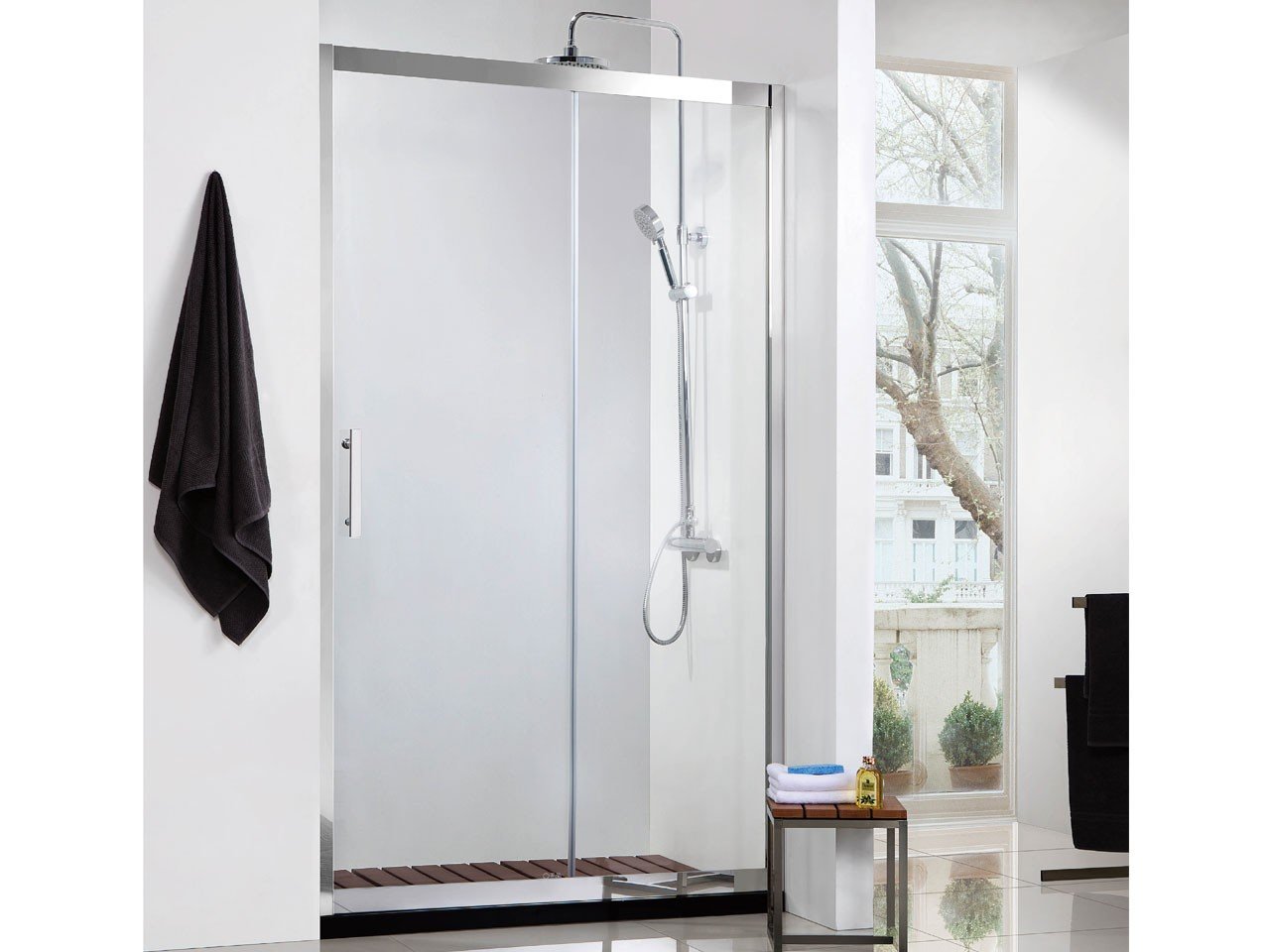 Porta Doccia Scorrevole Zeus cm 140xH200 Est 136/137,5 Cristallo 8mm Trasparente Cromo-16739