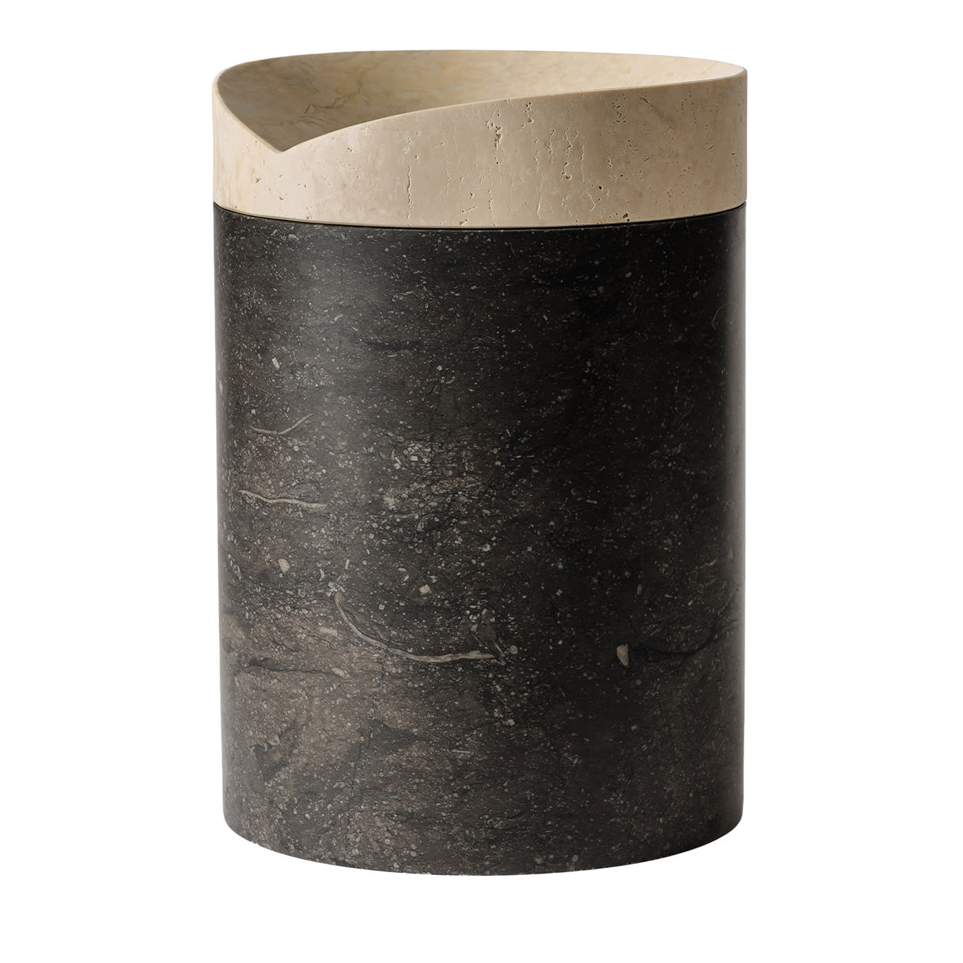 Qui e Ora Ostuni Vaso in travertino e marquina nera